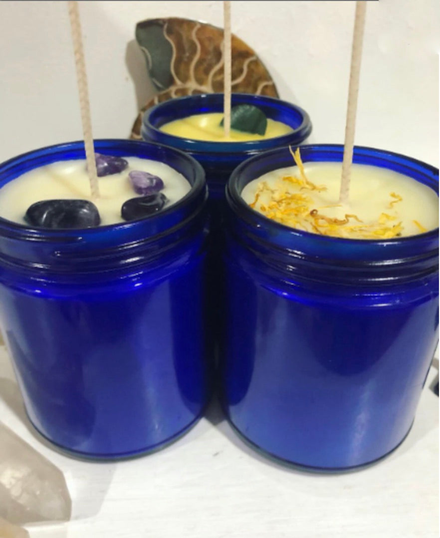 Magnolia & Vetiver Natural Candle w/ Organic Jasmine Flowers ~ Essential Oils Only ~ Soy Free* ~ Essential Oil Candle ~ Organic Waxes