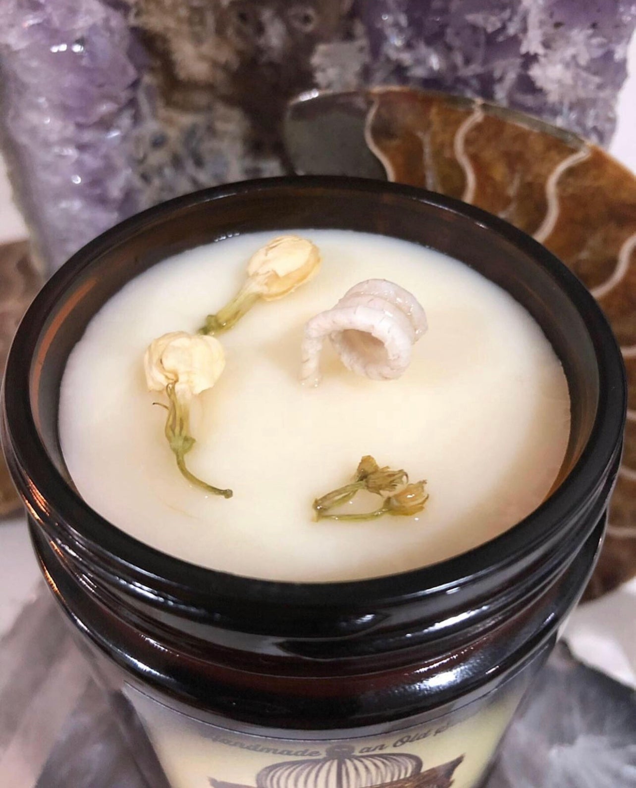 Vetiver Blends Natural Candle w/ Organic Jasmine Flowers ~ w/ Magnolia or Ylang Ylang or Clary Sage Essential Oils Only ~ Soy Free*