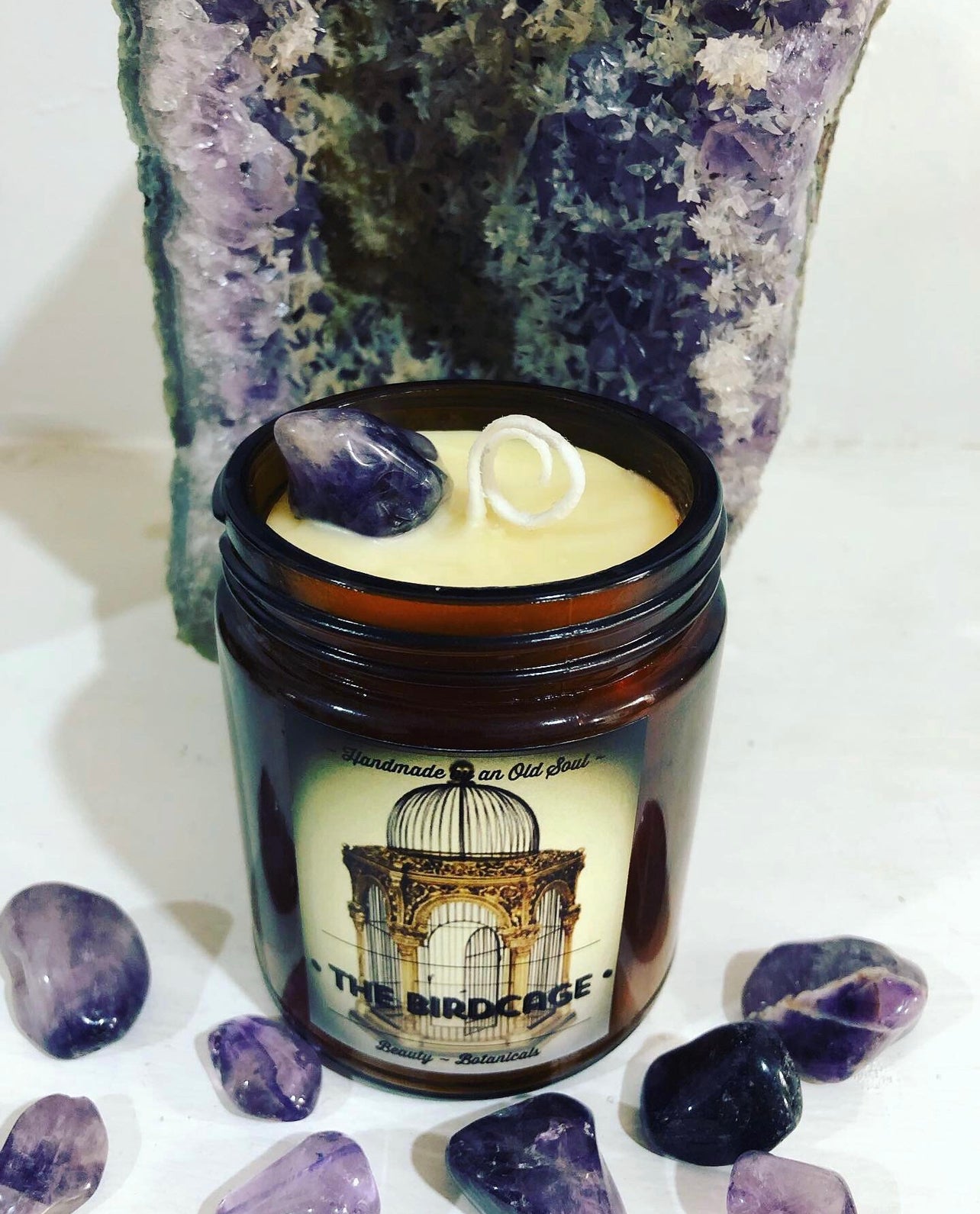 Wisteria */ Amethyst ~ Essence Oil Organic Beeswax Candle infused with Amethyst Healing Powers* ~ Gemstone Candle ~ please read Item Details*