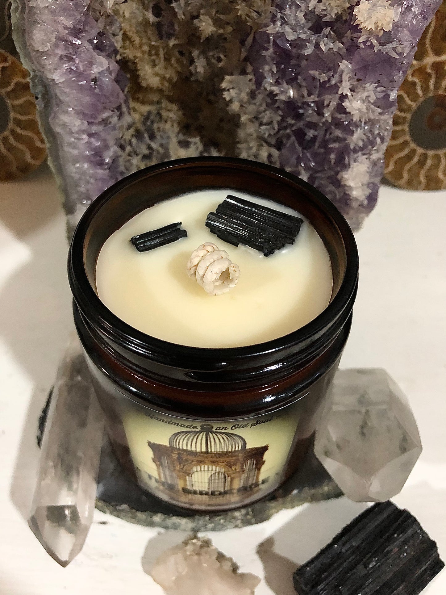 Frankincense & Myrrh Natural Candle w/ Tourmaline for Protection ~ Essential Oils Only ~ All Natural ~ No Fragrances~ Chemical and Soy Free*