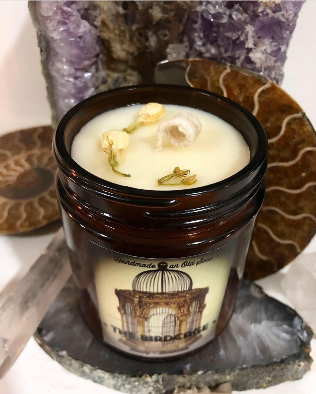 Vetiver Blends Natural Candle w/ Organic Jasmine Flowers ~ w/ Magnolia or Ylang Ylang or Clary Sage Essential Oils Only ~ Soy Free*