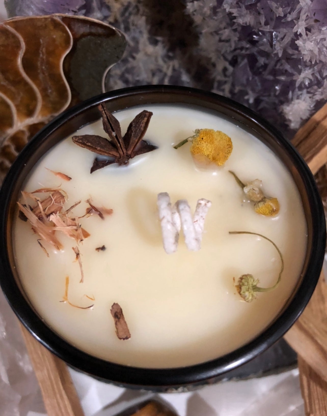 Sandalwood / Clove & Chamomile Handmade Candle~ Essential Oils ~ Soy Free ~ No perfumes ~ All Natural ~Handmade by an Old Soul~ *