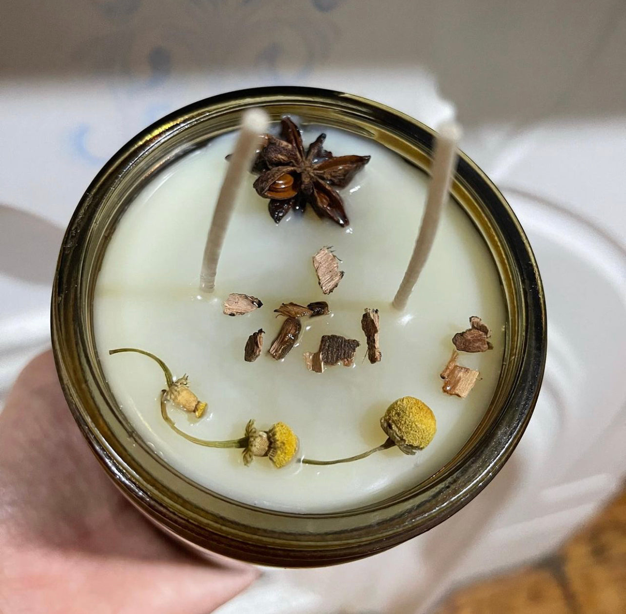 Sandalwood / Clove & Chamomile Handmade Candle~ Essential Oils ~ Soy Free ~ No perfumes ~ All Natural ~Handmade by an Old Soul~ *