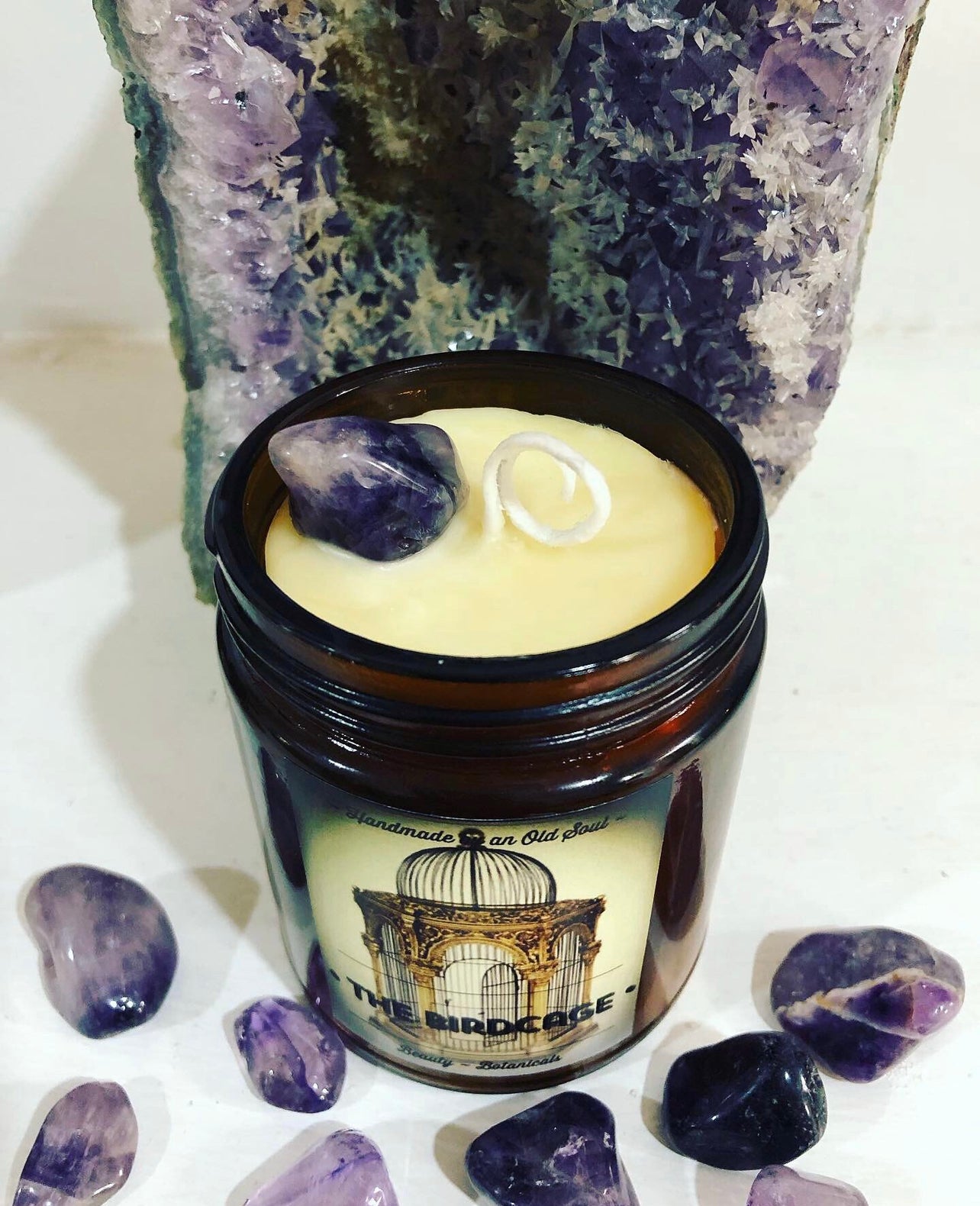 Wisteria */ Amethyst ~ Essence Oil Organic Beeswax Candle infused with Amethyst Healing Powers* ~ Gemstone Candle ~ please read Item Details*
