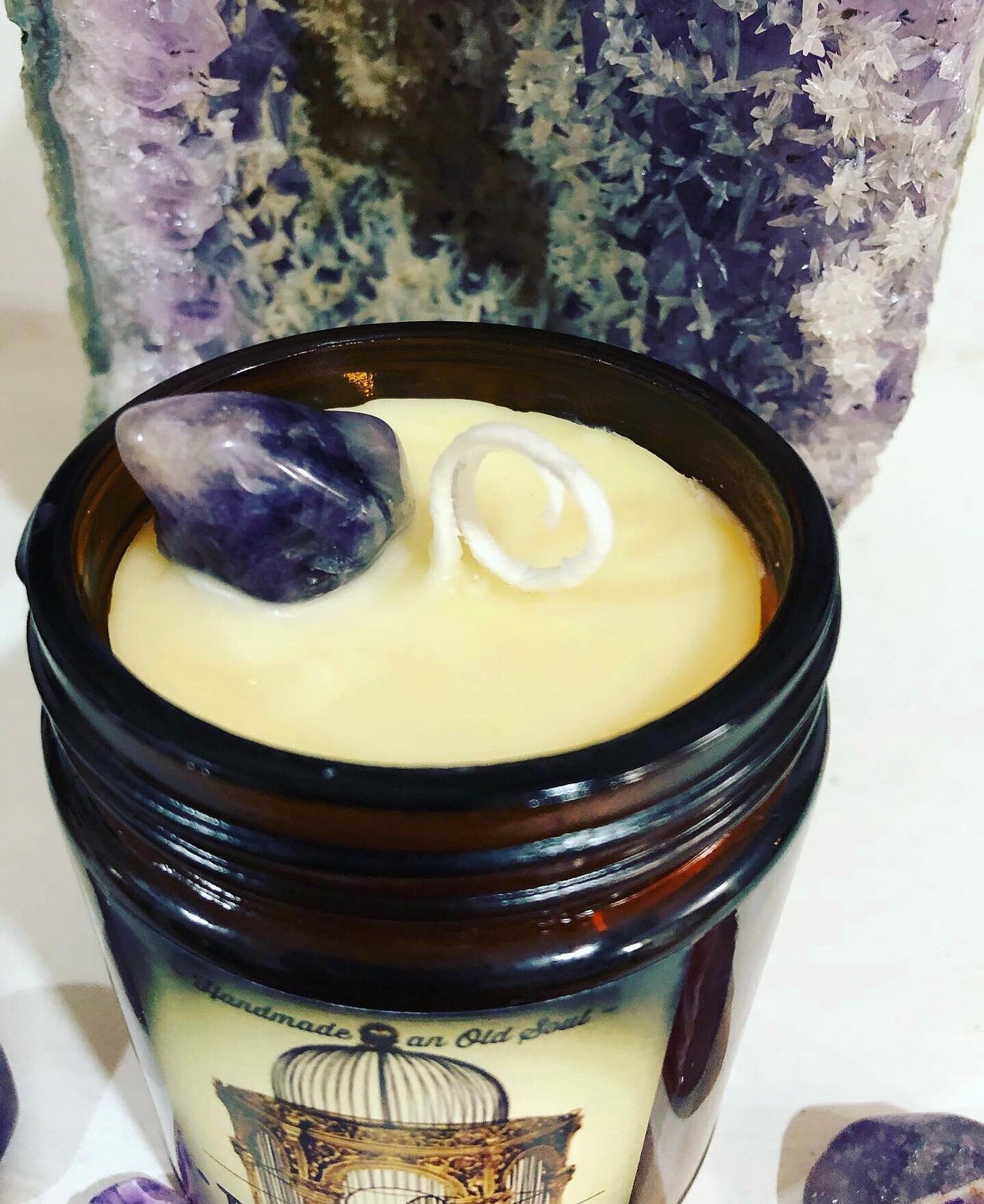 Wisteria */ Amethyst ~ Essence Oil Organic Beeswax Candle infused with Amethyst Healing Powers* ~ Gemstone Candle ~ please read Item Details*