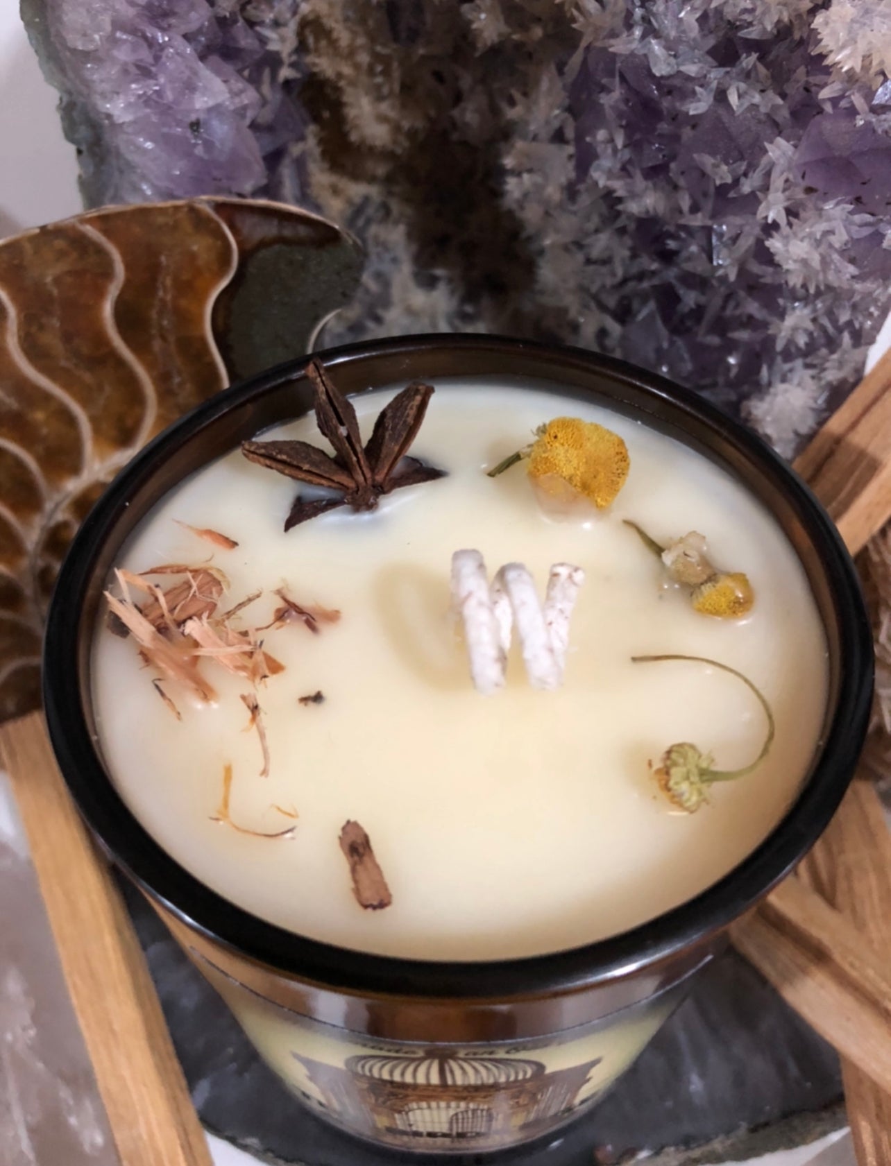 Sandalwood / Clove & Chamomile Handmade Candle~ Essential Oils ~ Soy Free ~ No perfumes ~ All Natural ~Handmade by an Old Soul~ *