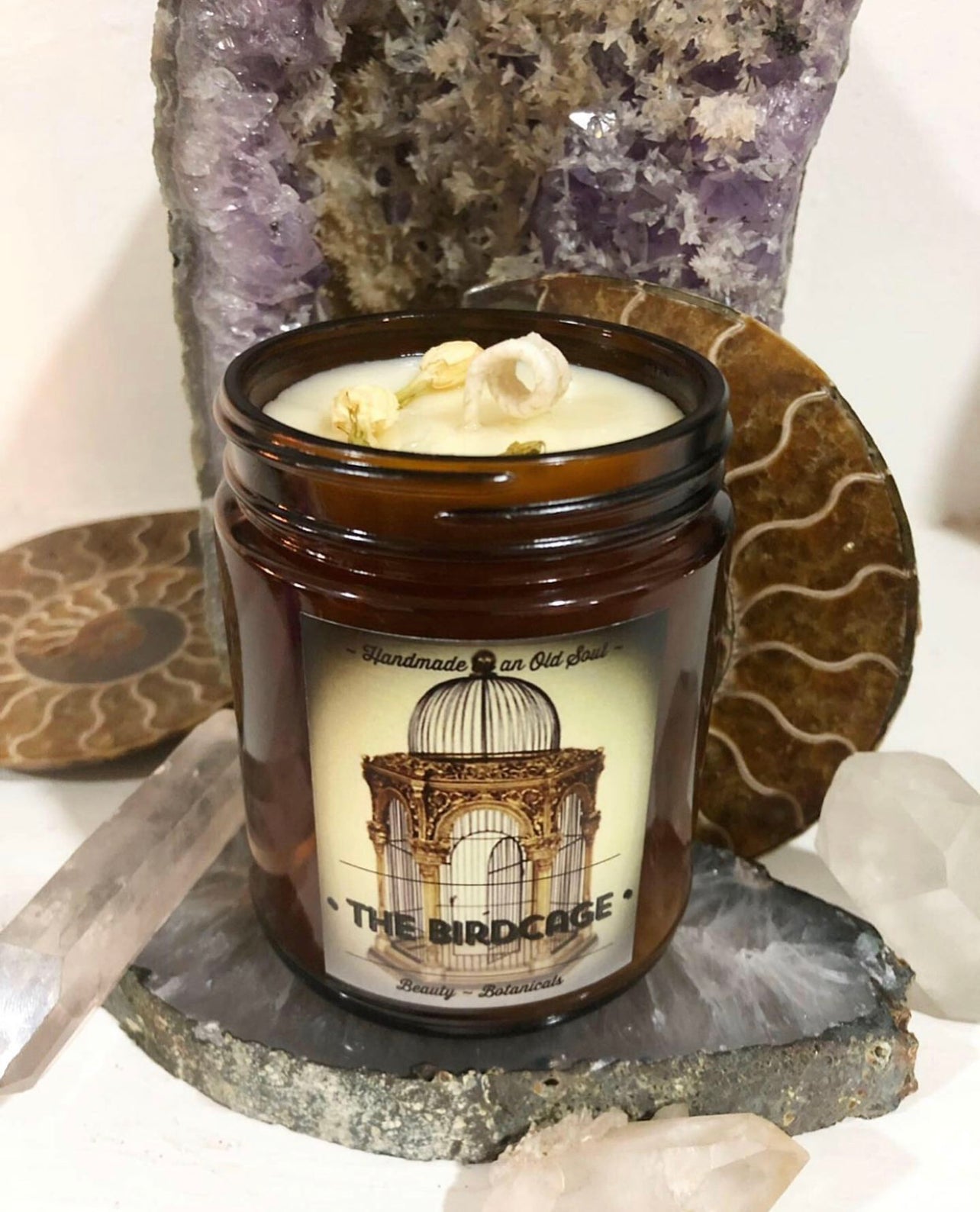 Vetiver Blends Natural Candle w/ Organic Jasmine Flowers ~ w/ Magnolia or Ylang Ylang or Clary Sage Essential Oils Only ~ Soy Free*