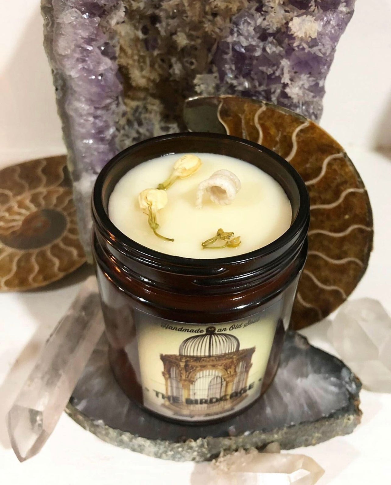 Vetiver Blends Natural Candle w/ Organic Jasmine Flowers ~ w/ Magnolia or Ylang Ylang or Clary Sage Essential Oils Only ~ Soy Free*