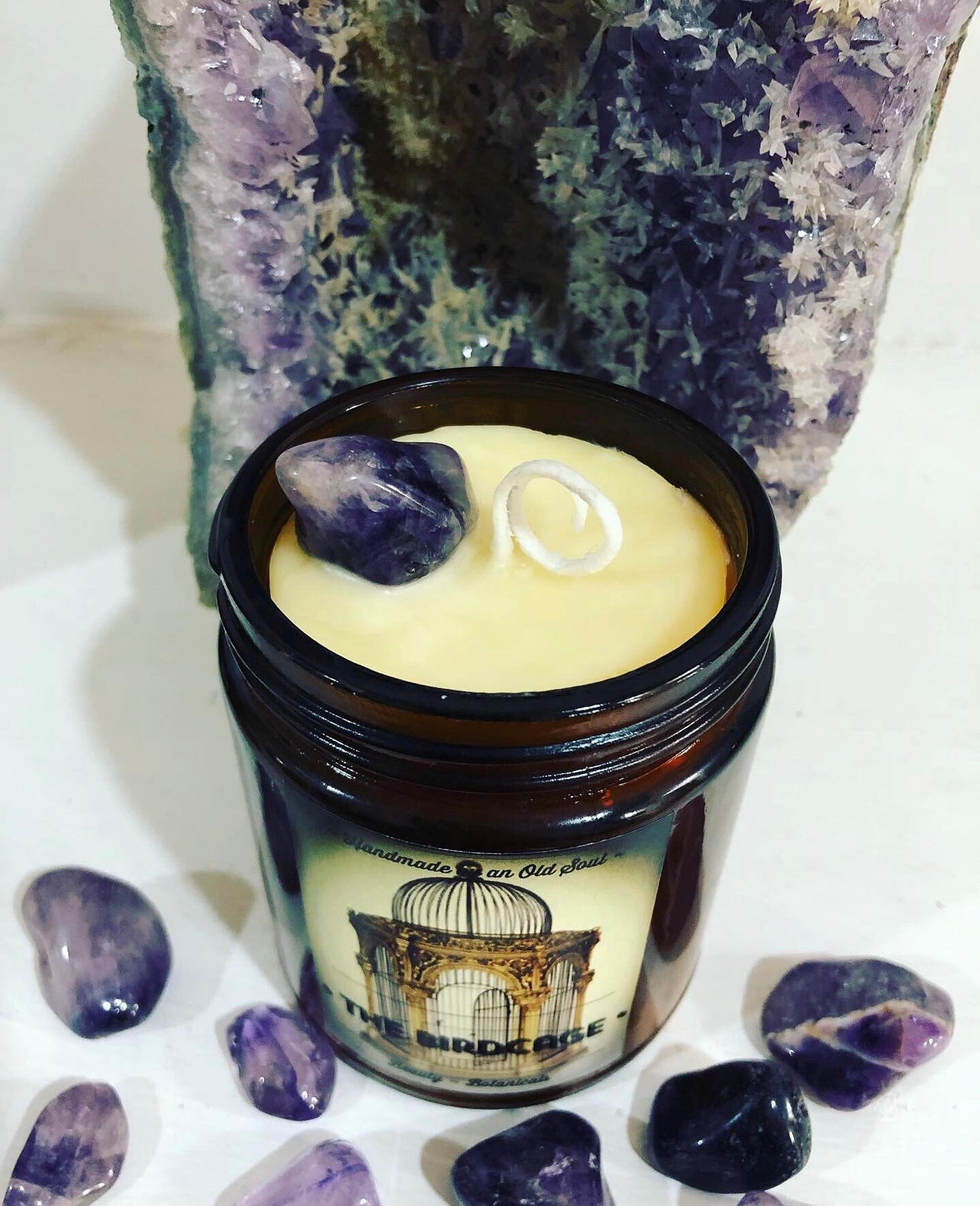 Wisteria */ Amethyst ~ Essence Oil Organic Beeswax Candle infused with Amethyst Healing Powers* ~ Gemstone Candle ~ please read Item Details*