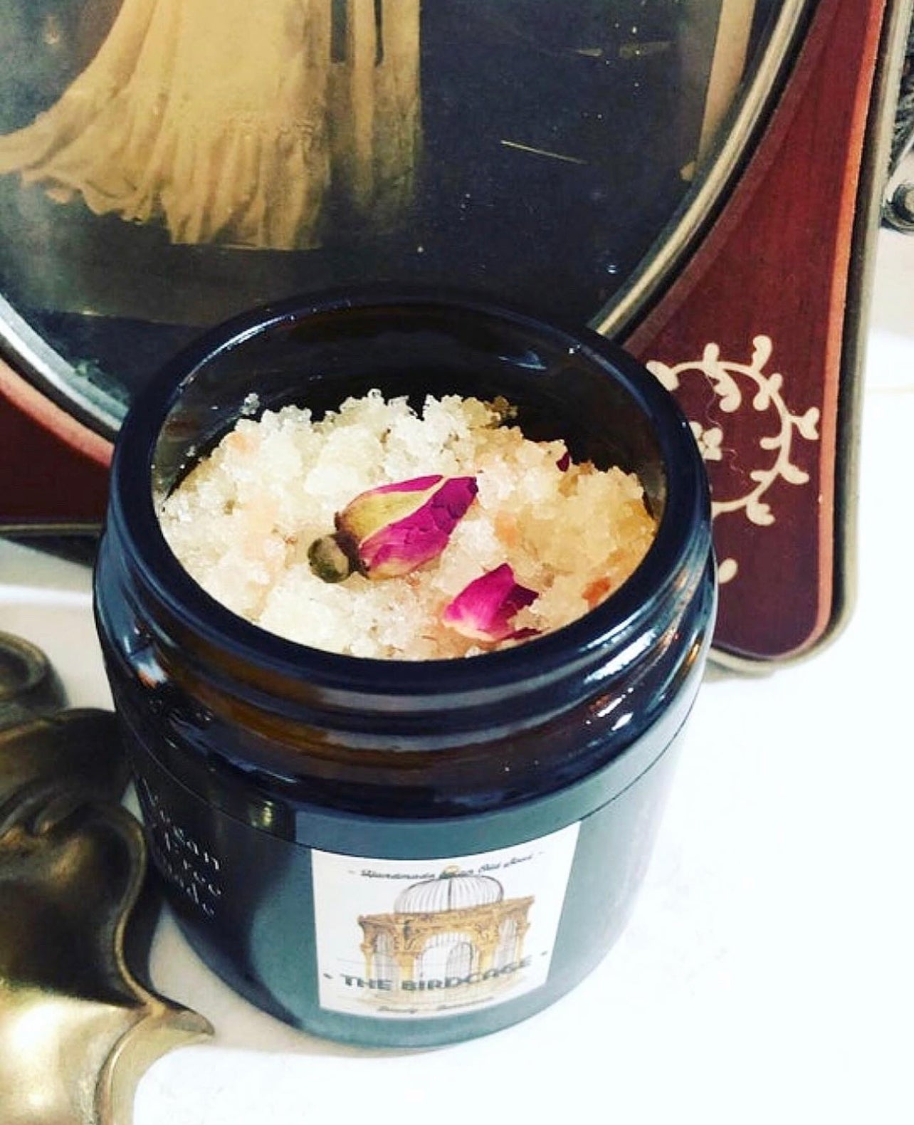 Victorian Love Cage ~ Candle Holder, Rose Candle , Rose Scrub, Victorian Garden Roll on and Pink Lemonade Handmade Soap *