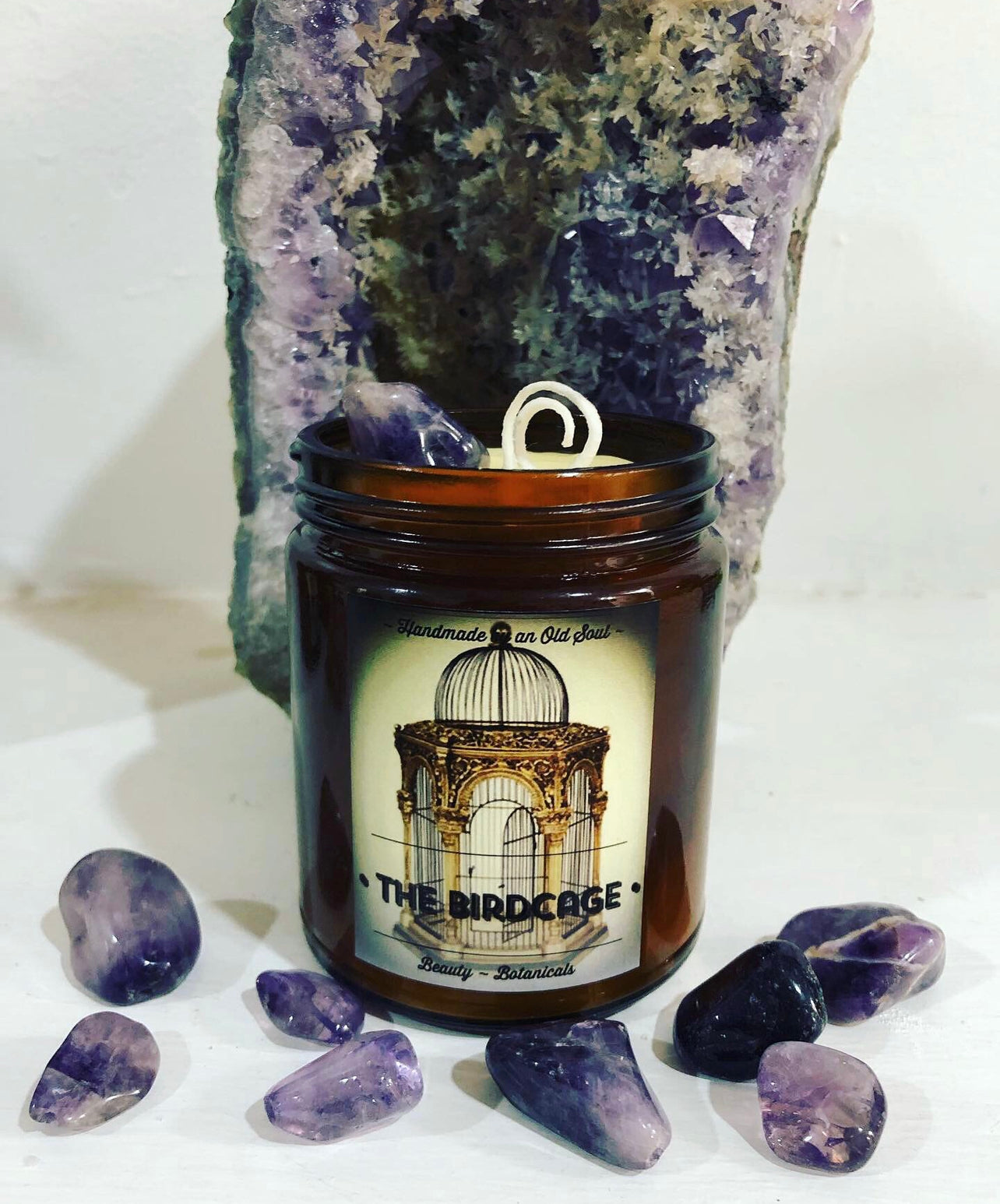 Wisteria */ Amethyst ~ Essence Oil Organic Beeswax Candle infused with Amethyst Healing Powers* ~ Gemstone Candle ~ please read Item Details*