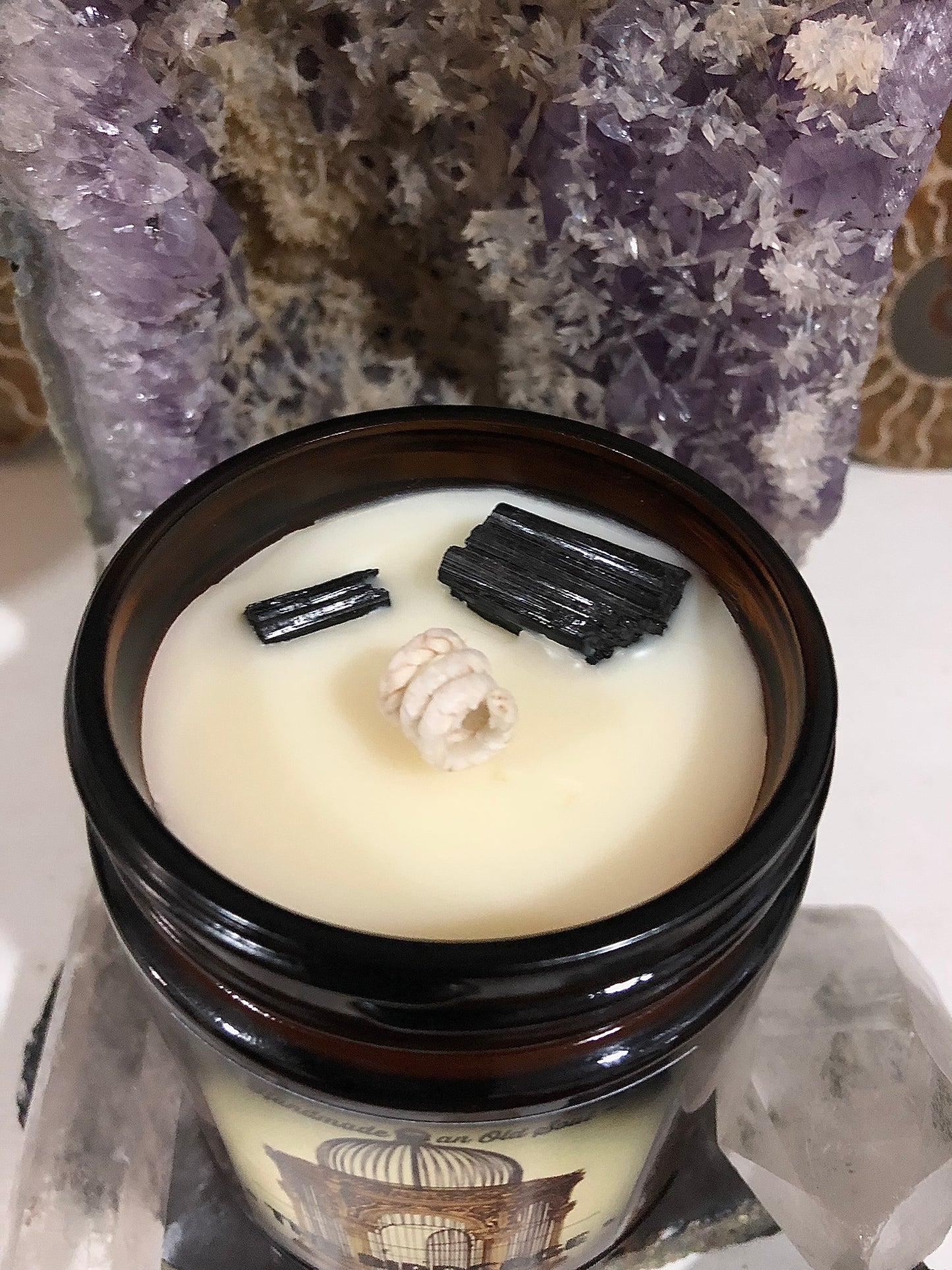Frankincense & Myrrh Natural Candle w/ Tourmaline for Protection ~ Essential Oils Only ~ All Natural ~ No Fragrances~ Chemical and Soy Free*
