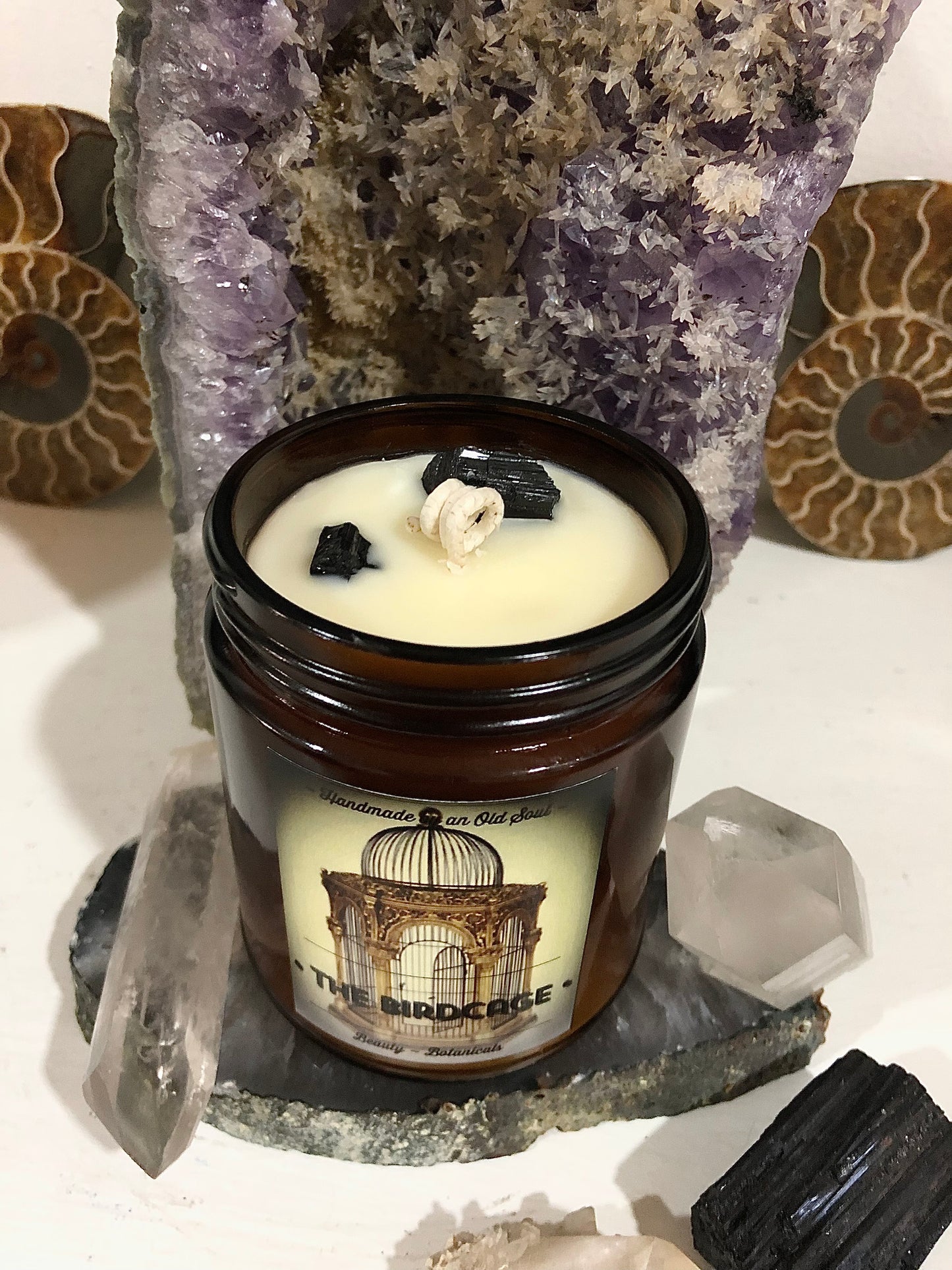 Frankincense & Myrrh Natural Candle w/ Tourmaline for Protection ~ Essential Oils Only ~ All Natural ~ No Fragrances~ Chemical and Soy Free*