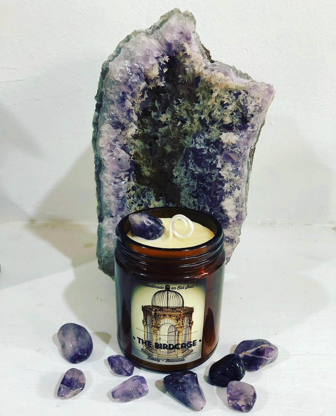 Wisteria */ Amethyst ~ Essence Oil Organic Beeswax Candle infused with Amethyst Healing Powers* ~ Gemstone Candle ~ please read Item Details*