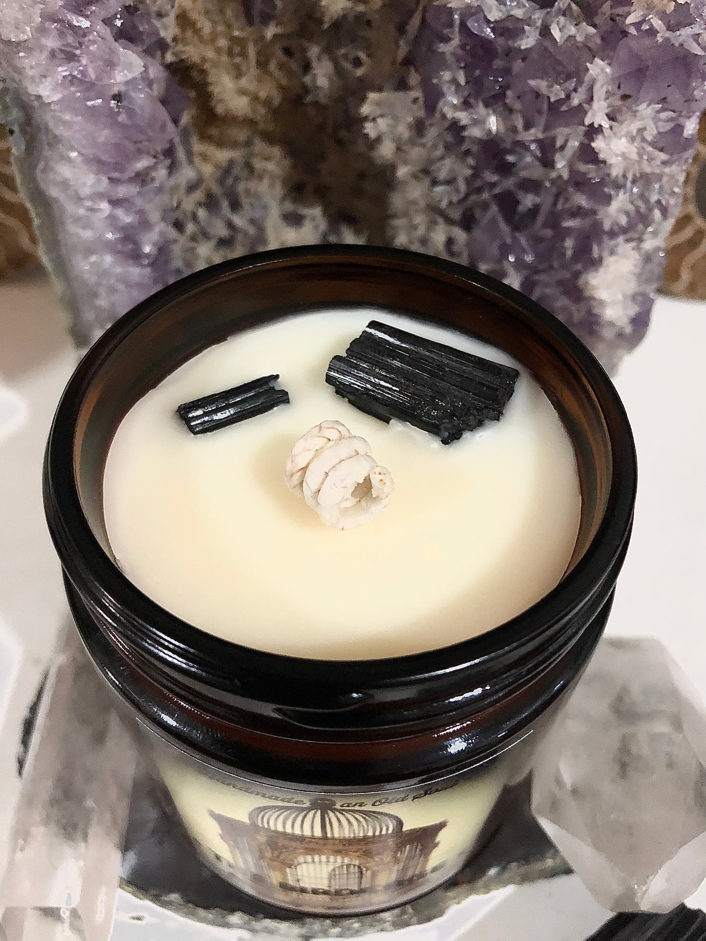 Frankincense & Myrrh Natural Candle w/ Tourmaline for Protection ~ Essential Oils Only ~ All Natural ~ No Fragrances~ Chemical and Soy Free*