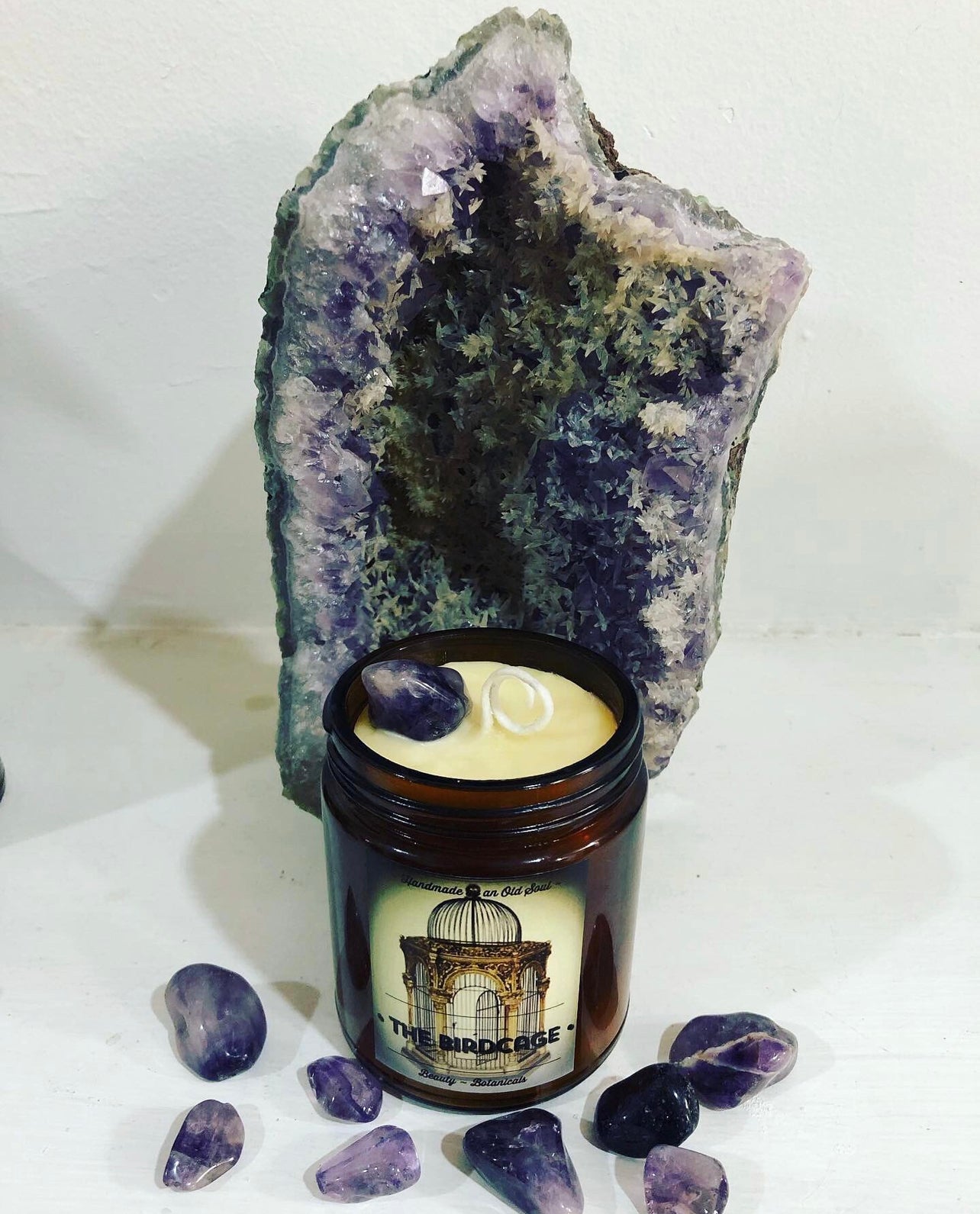 Wisteria */ Amethyst ~ Essence Oil Organic Beeswax Candle infused with Amethyst Healing Powers* ~ Gemstone Candle ~ please read Item Details*
