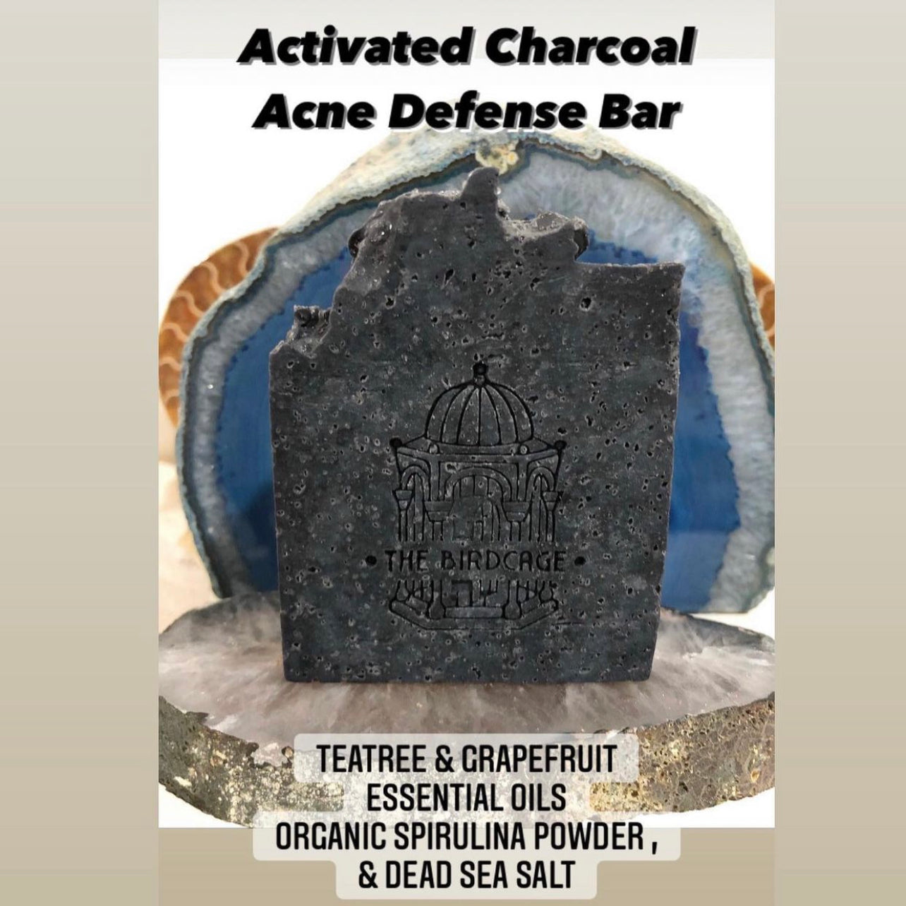 Charcoal Acne Defense Bar ~ "The Black Sea" ~ Pure Food Grade Activated Charcoal , Bentonite Clay w/ TeaTree and Grapefruit and exfoliating Dead Sea Salt