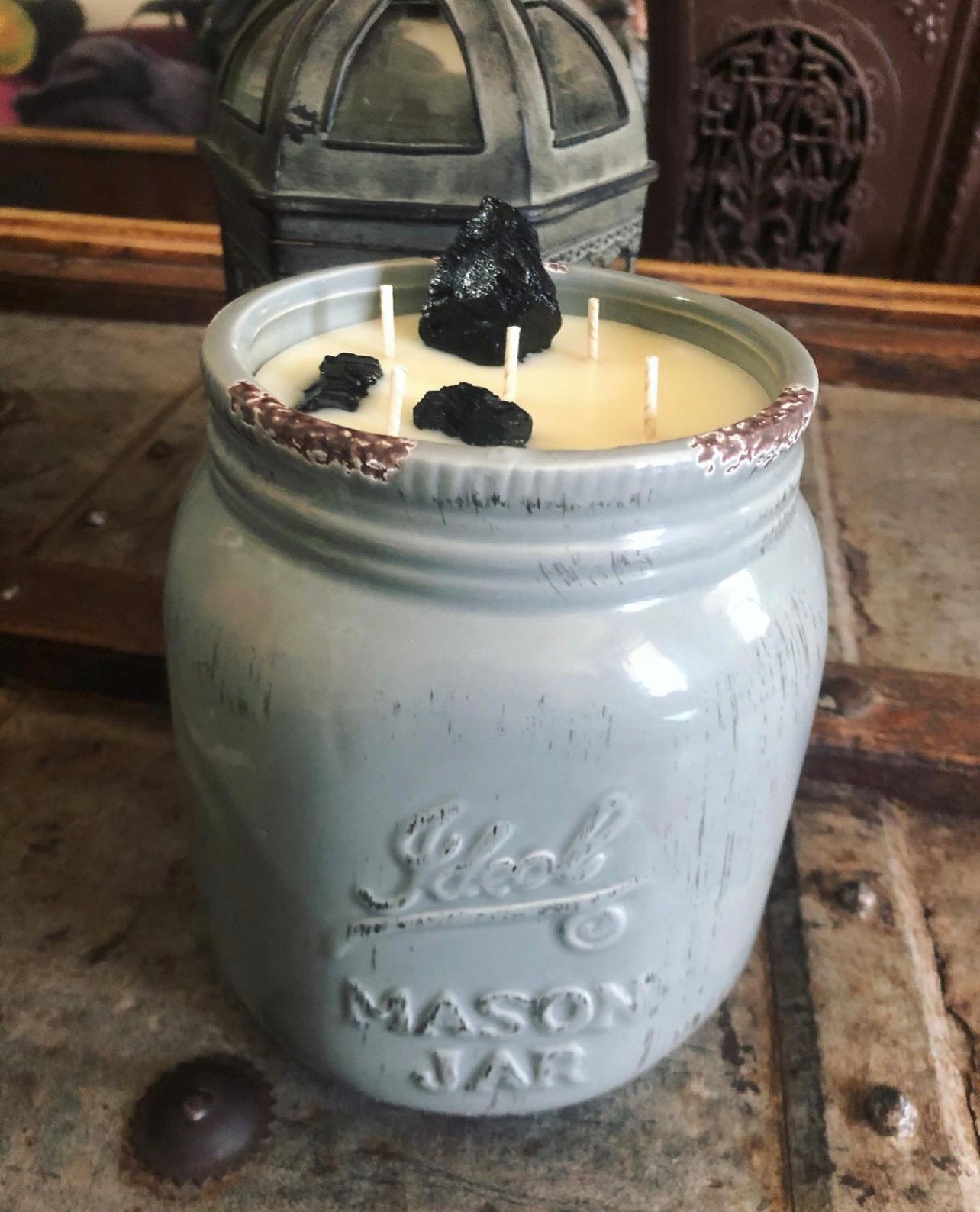 Mason Jar 90 oz  !!!!! Natural Candle* ~ QUINTUPLE WICK  ~ceramic vessel*~Pure  Essential Oils only~ Chemical & Soy Free*