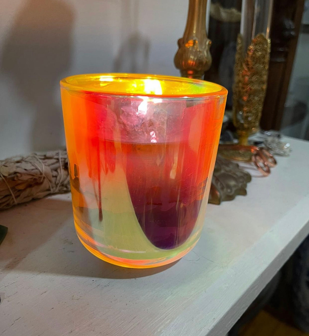 Iris ~ 18oz Iridescent Vessel ~ Organic Wax ~ All Natural Candle ~ Soy Free ~ Essential Oil Candle