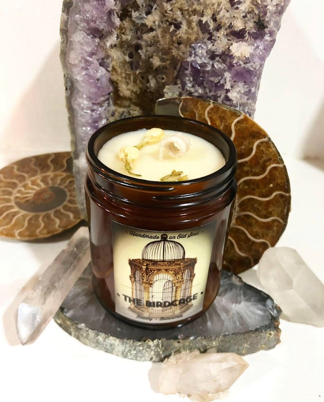 Vetiver Blends Natural Candle w/ Organic Jasmine Flowers ~ w/ Magnolia or Ylang Ylang or Clary Sage Essential Oils Only  ~ Soy Free*