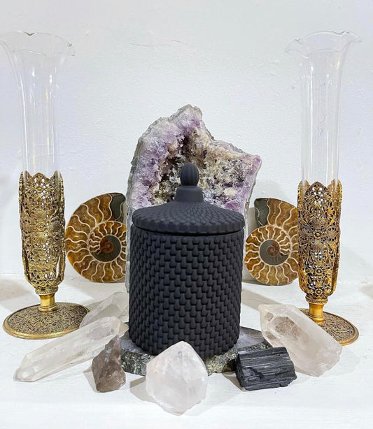 Nyx *~ Goddess of the Night* ~ Matte black glass vessel ~ Natural ~ Soy Free* ~ Hand poured Candle~ Essential Oils only