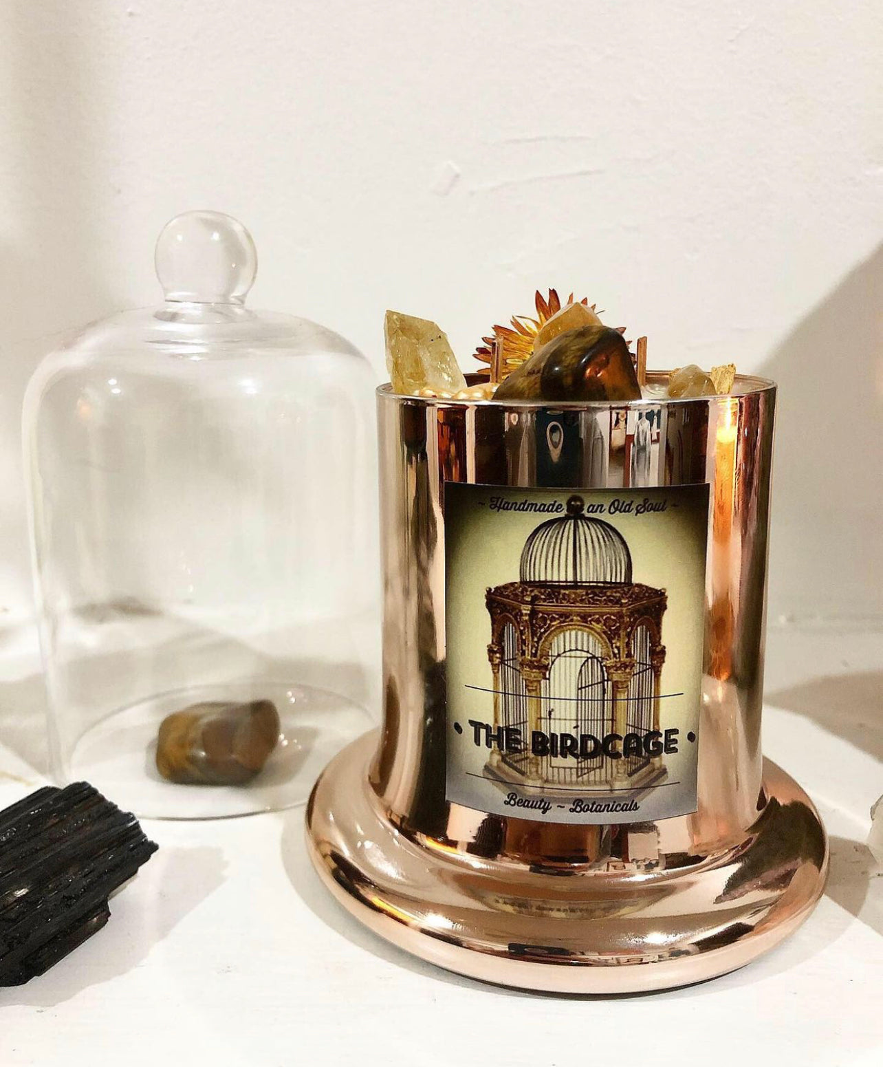 Rose Gold Natasha Vessel ~ w/Rose Quartz, Citrine & The Flower of Immortality ~Customized Candle creations ~Essential Oils