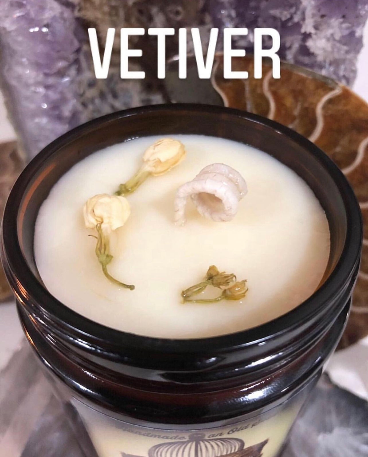 Vetiver Blends Natural Candle w/ Organic Jasmine Flowers ~ w/ Magnolia or Ylang Ylang or Clary Sage Essential Oils Only  ~ Soy Free*